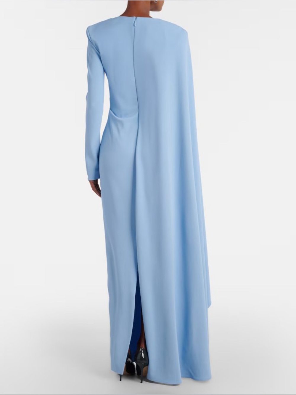 Rachel Gilbert Dion Blue Long Sleeve caped draped asymmetrical Maxi gown NWOT - Picture 3 of 14